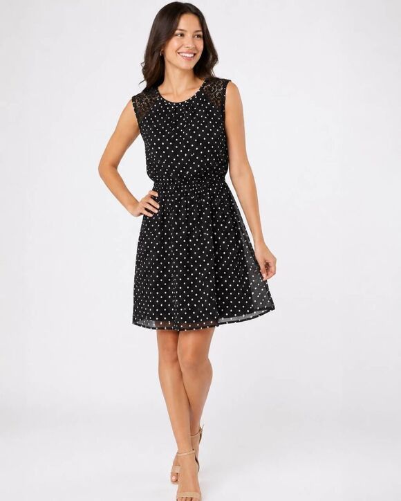 Maurices Dresses & Skirts - Maurices Black White Polka Dot Lace Shoulder Sleeveless Dress Size Small